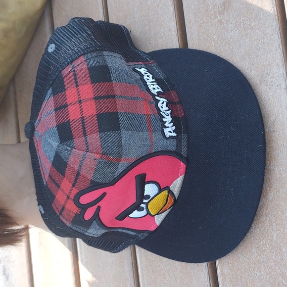 Angry Birds Red Black Plaid Trucker Mesh Snapback Hat Cap - Picture 1 of 9